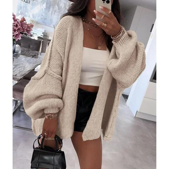Womens Oversized Cardigan Sweaters 2026 Fall Long Lantern Sleeve Knit Open Front - Picture 7 of 8